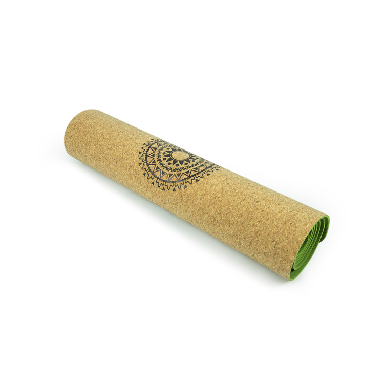 Ecological cork TPE yoga mat with heat transfer printing