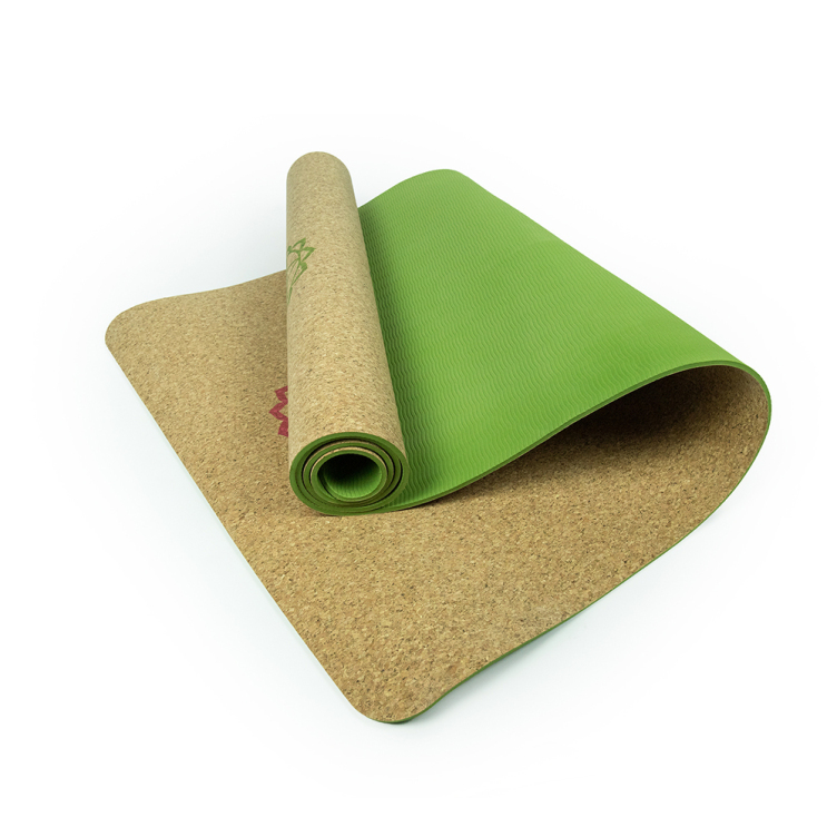 Ecological cork TPE yoga mat with heat transfer printing