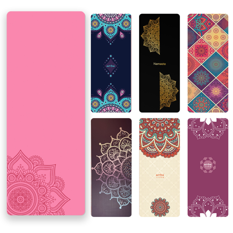 Customized lady pink PU sustainable natural rubber yoga mat with UV printing