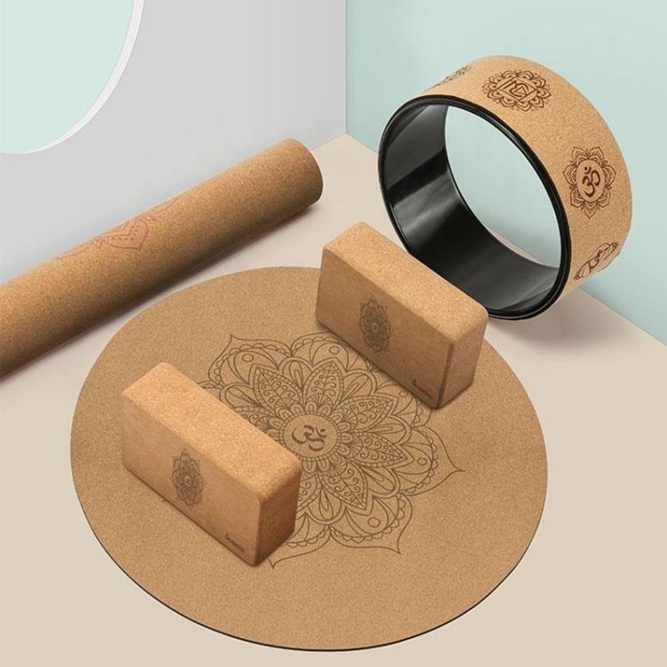 Eco-friendly cork natural rubber yoga mat with heat transfer printing