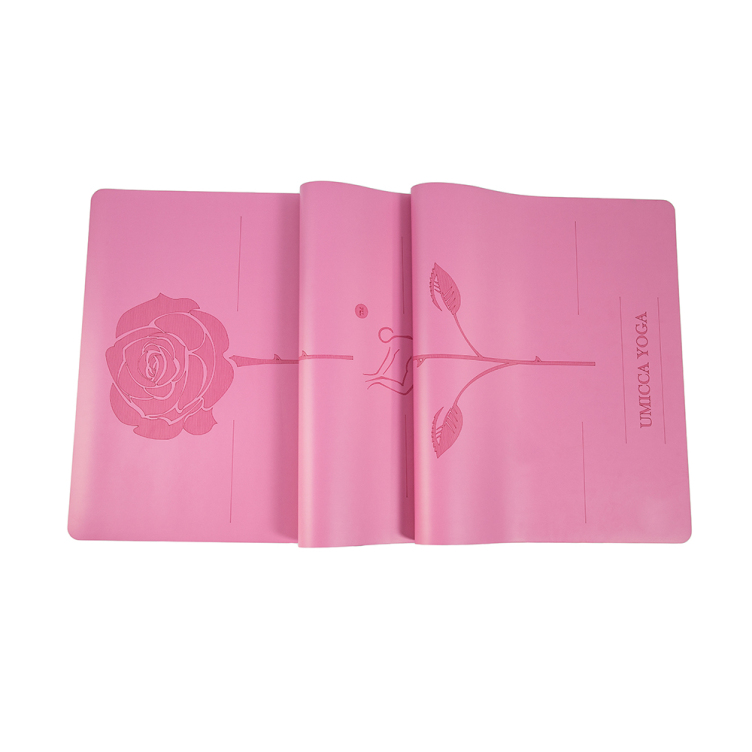 Hot selling lady pink PU sustainable natural rubber yoga mat with laser engraving