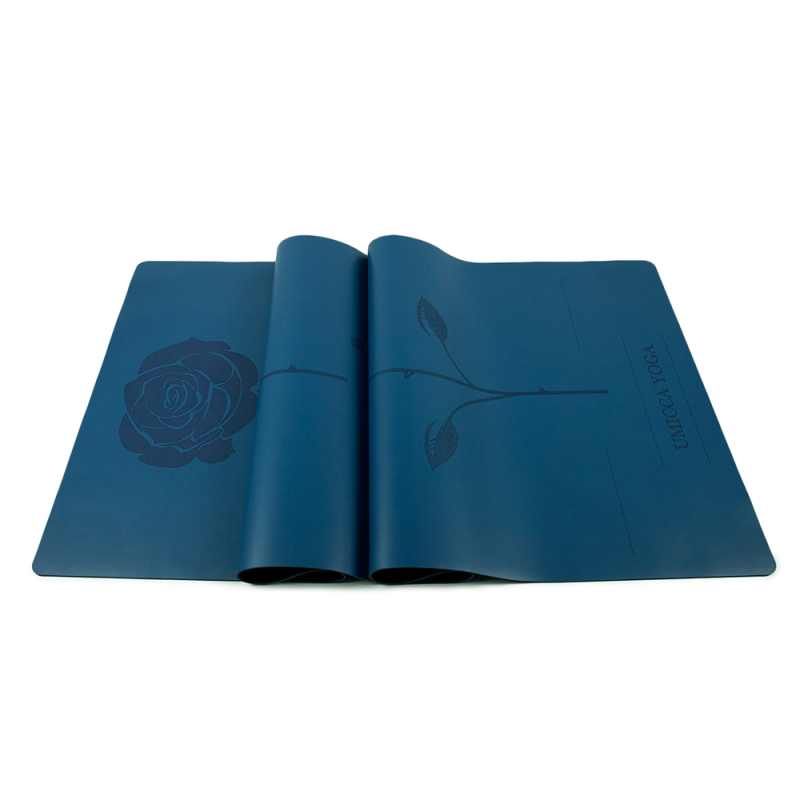 Hot selling deep blue PU sustainable natural rubber yoga mat with laser engraving
