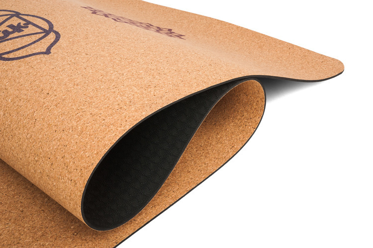 Customized eco-friendly cork natural rubber yoga mat with heat trasfer printing