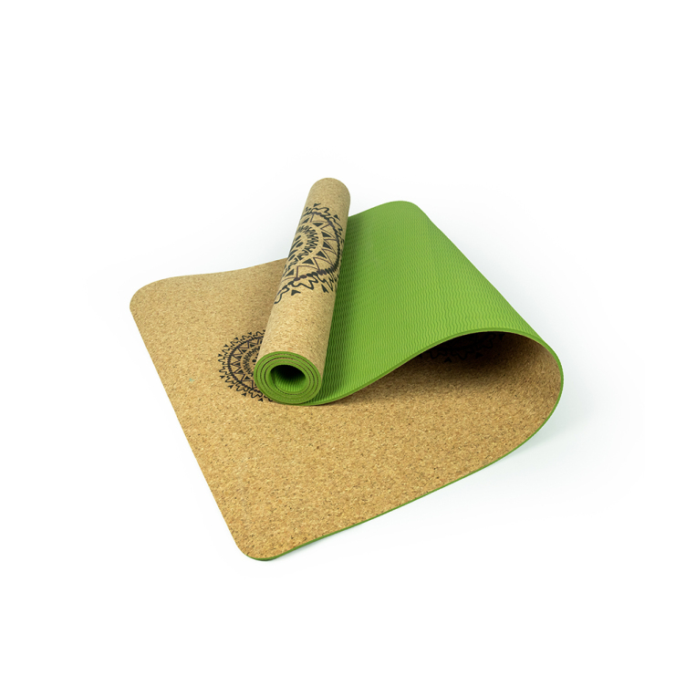 Ecological cork TPE yoga mat with heat transfer printing