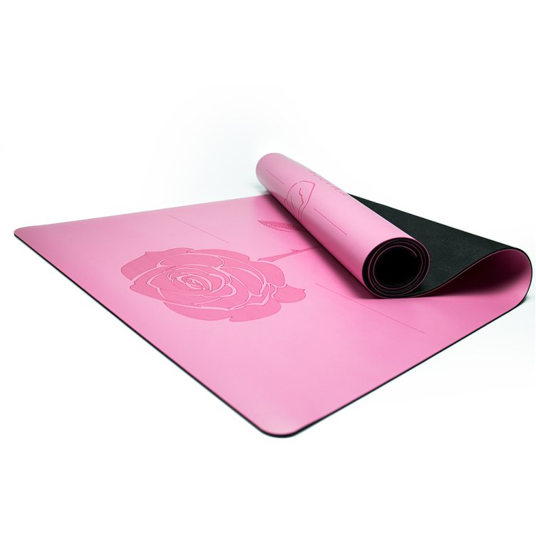 Hot selling lady pink PU sustainable natural rubber yoga mat with laser engraving