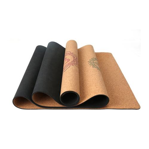 Customized Eco-friendly cork natural rubber yoga mat with heat transfer printing