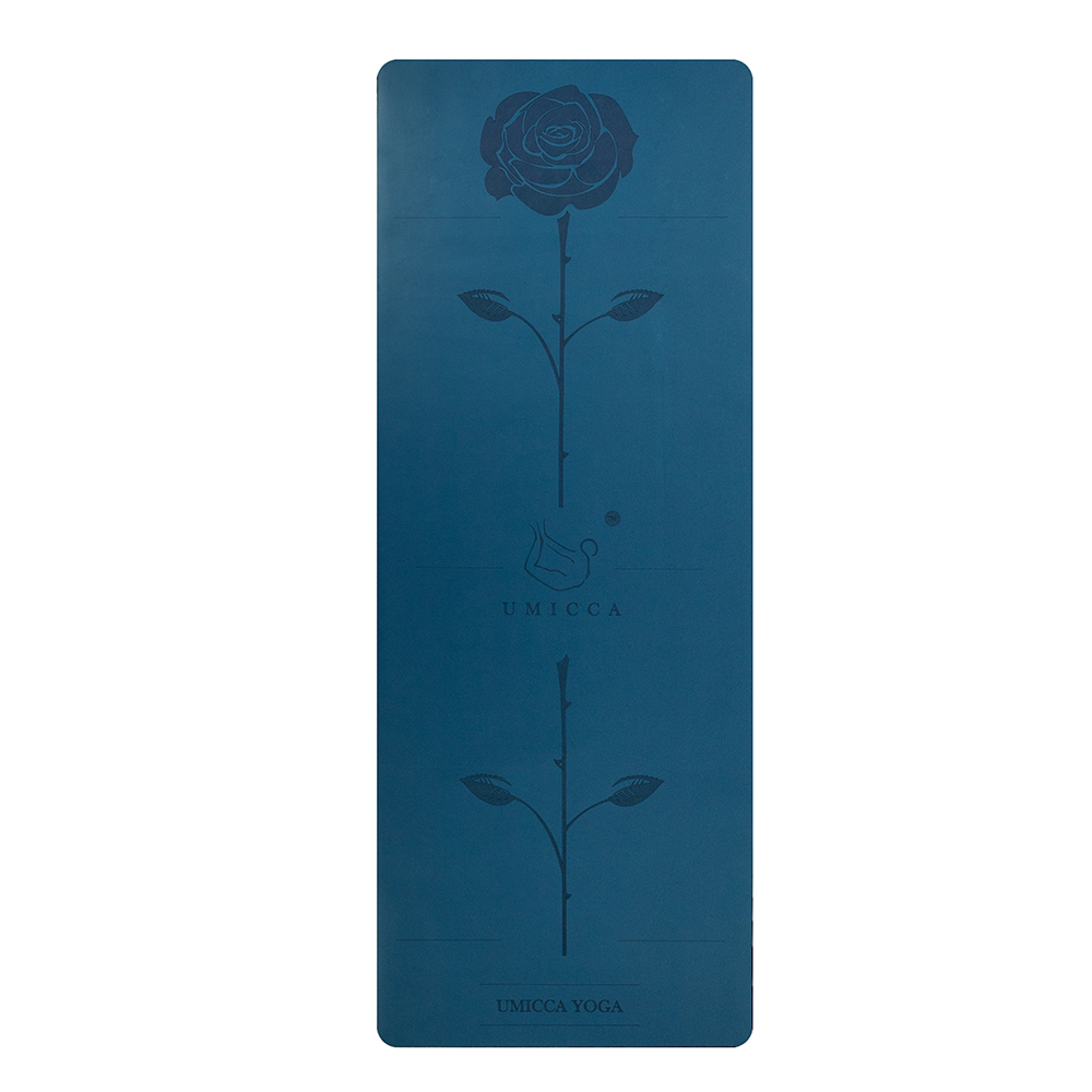 Hot selling deep blue PU sustainable natural rubber yoga mat with laser engraving