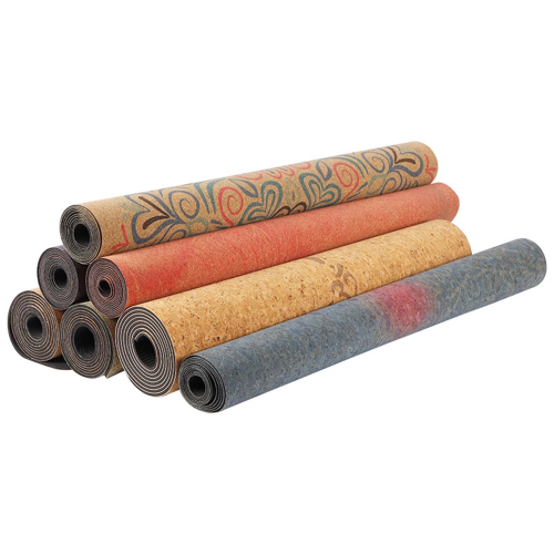 Customized Eco-friendly cork natural rubber yoga mat with UV printing