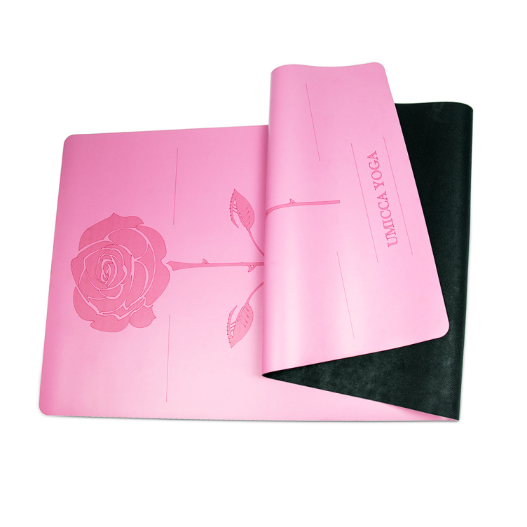 Hot selling lady pink PU sustainable natural rubber yoga mat with laser engraving