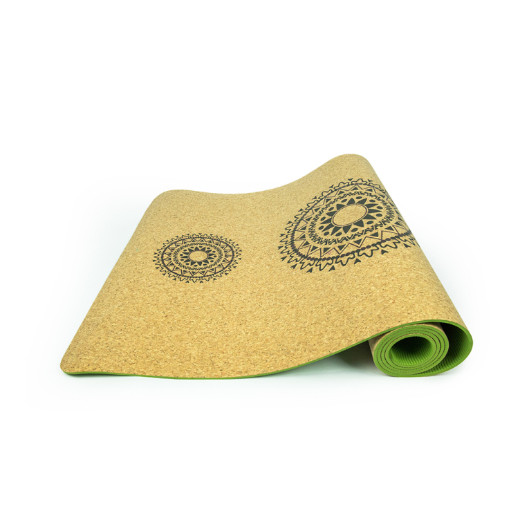 Ecological cork TPE yoga mat with heat transfer printing