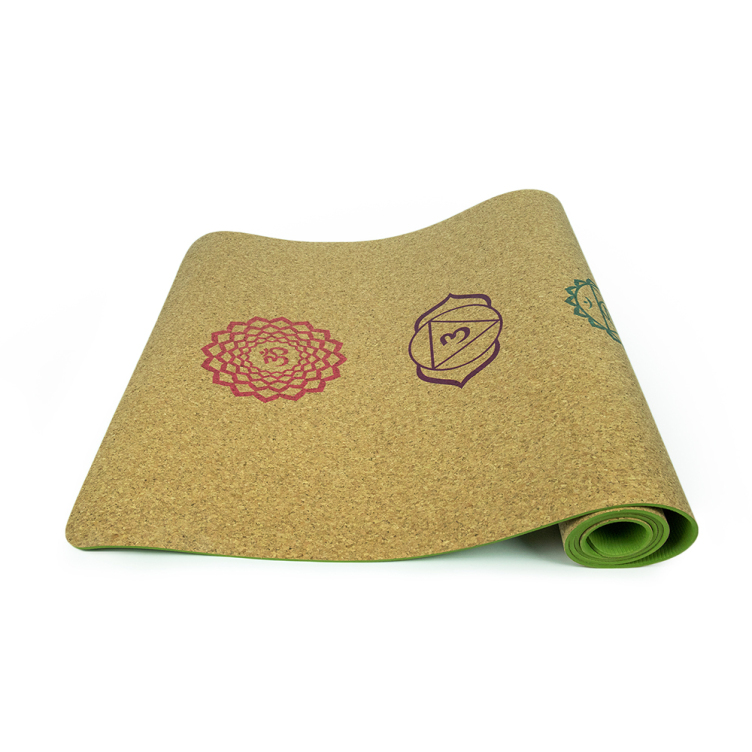 Ecological cork TPE yoga mat with heat transfer printing