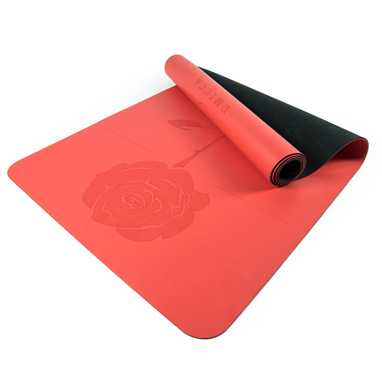 Hot selling red PU sustainable natural rubber yoga mat with laser engraving