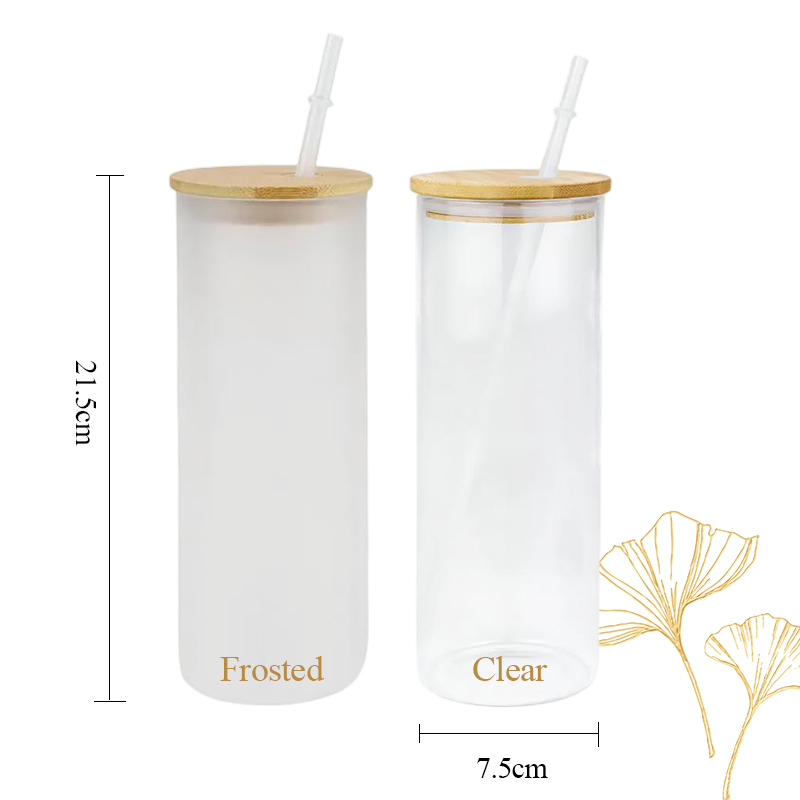 USA Warehouse 25oz Frosted Clear Beer Can Glass Sublimation Water Bottle Glass Jar with Bamboo Lid and Straws