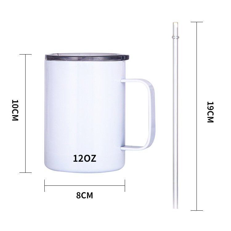 USA Warehouse Mug Wholesale 12oz Custom Insulated Stainless Steel White Sublimation Coffee Mug with Handle