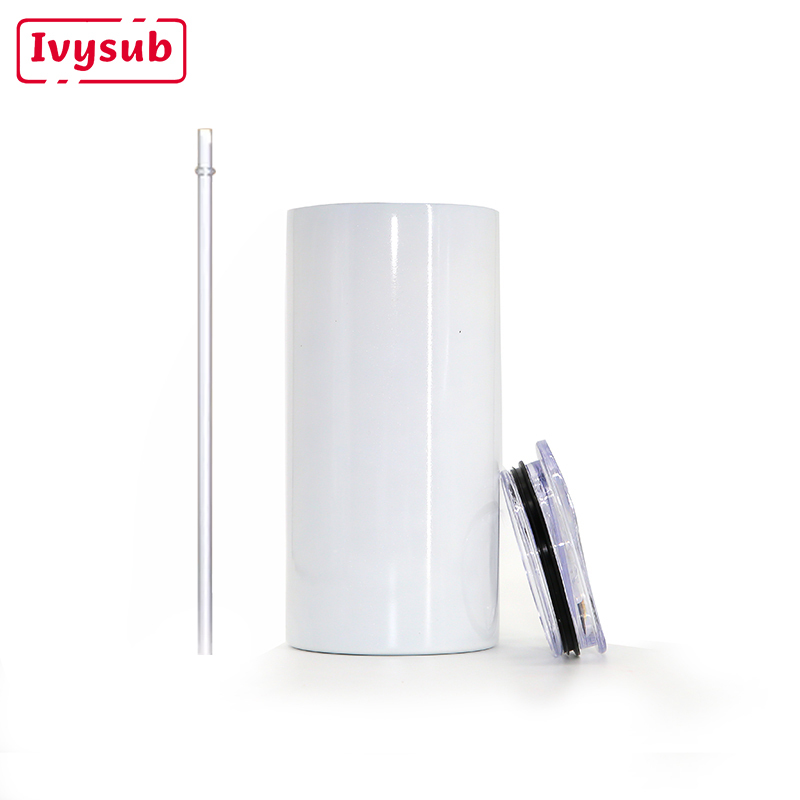 15OZ Sublimation Blanks Double Wall Stainless Steel Skinny Water Bottles Sublimation Straight Tumblers with Straw