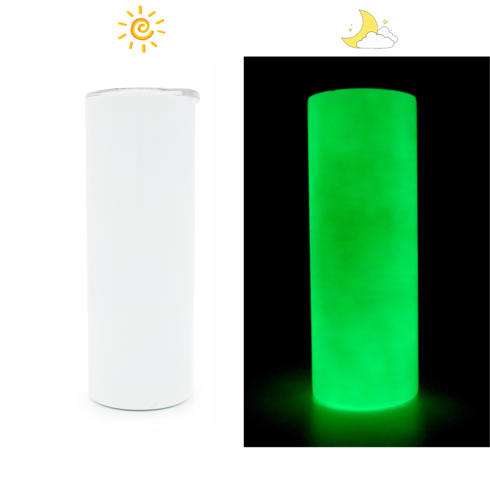 White Sublimation Stainless Steel Glow Green Blue In The Dark 20 Oz Double Wall Insulated Tumblers Straight