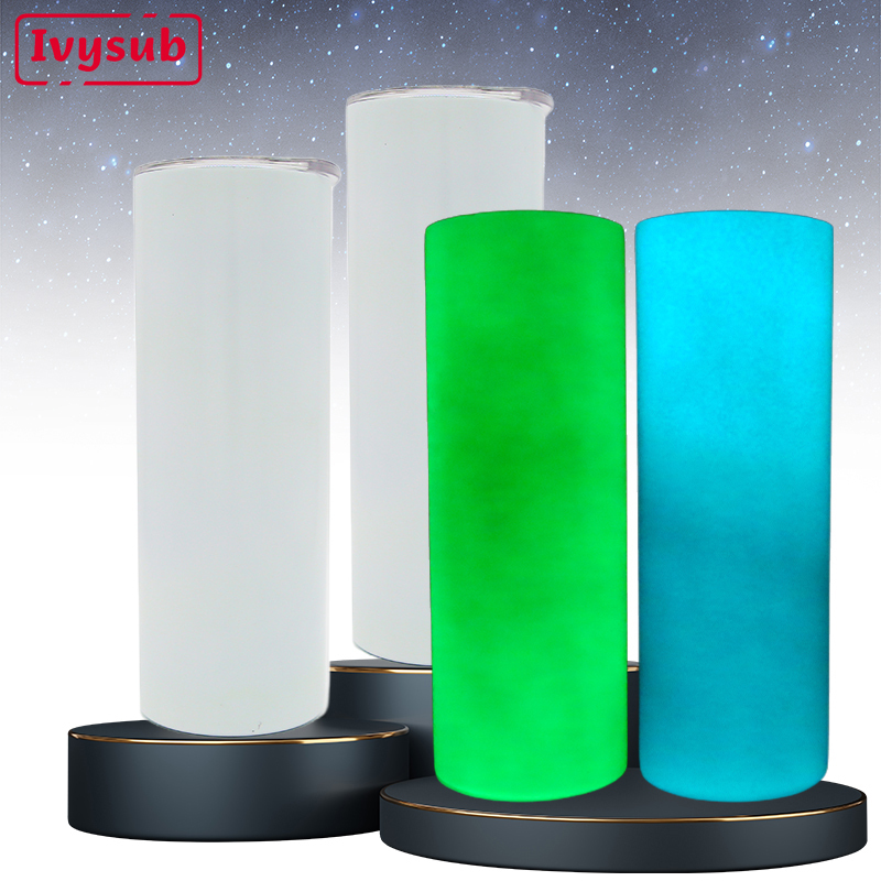 White Sublimation Stainless Steel Glow Green Blue In The Dark 20 Oz Double Wall Insulated Tumblers Straight