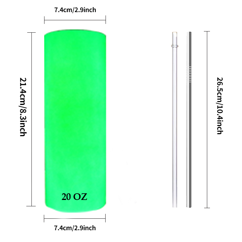 White Sublimation Stainless Steel Glow Green Blue In The Dark 20 Oz Double Wall Insulated Tumblers Straight
