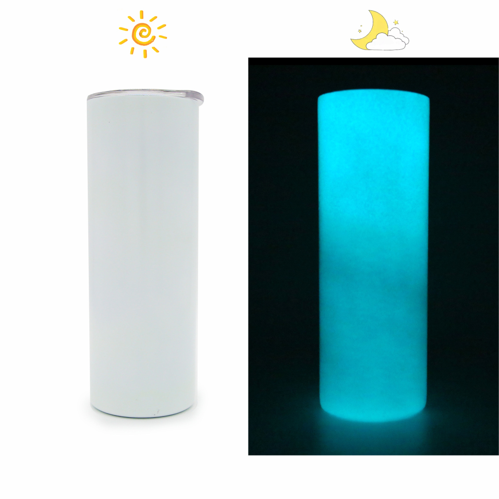 White Sublimation Stainless Steel Glow Green Blue In The Dark 20 Oz Double Wall Insulated Tumblers Straight
