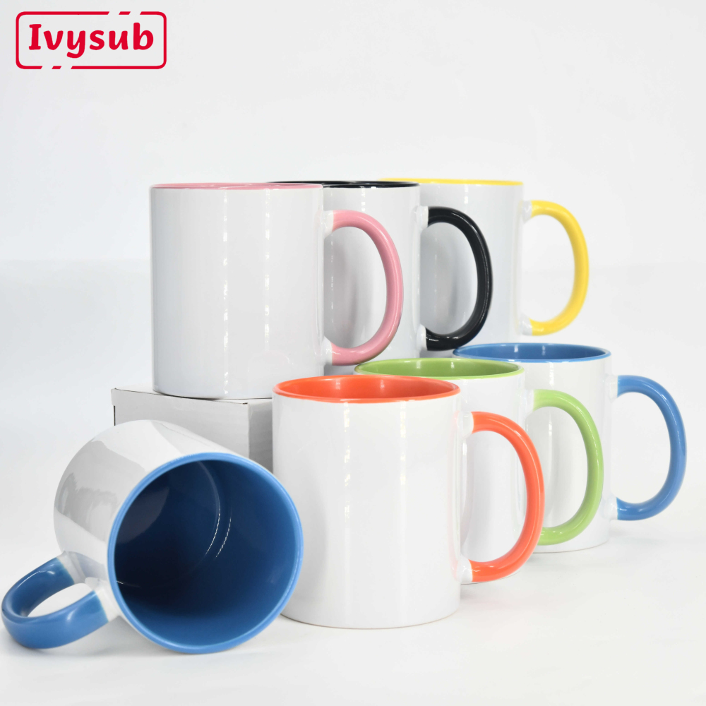 11oz Sublimation heart shaped handle colorful Bone China ceramic cup customization logo printing mugs