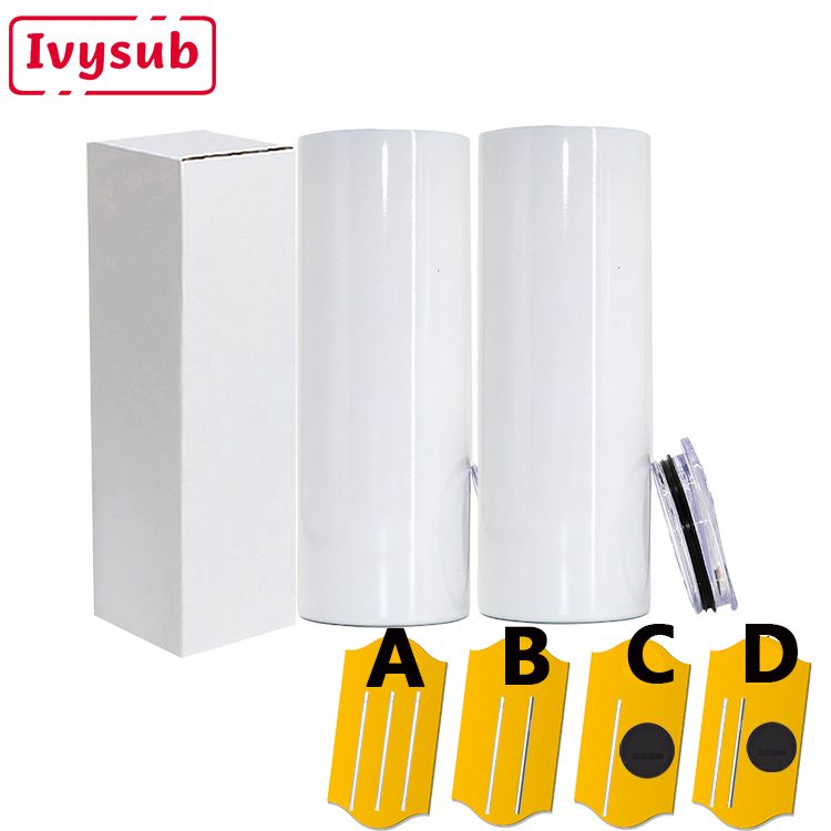 USA 2 Days Delivery 20OZ Sublimation Blanks Stainless Steel Skinny Water Bottles Sublimation Straight Tumblers with Straw