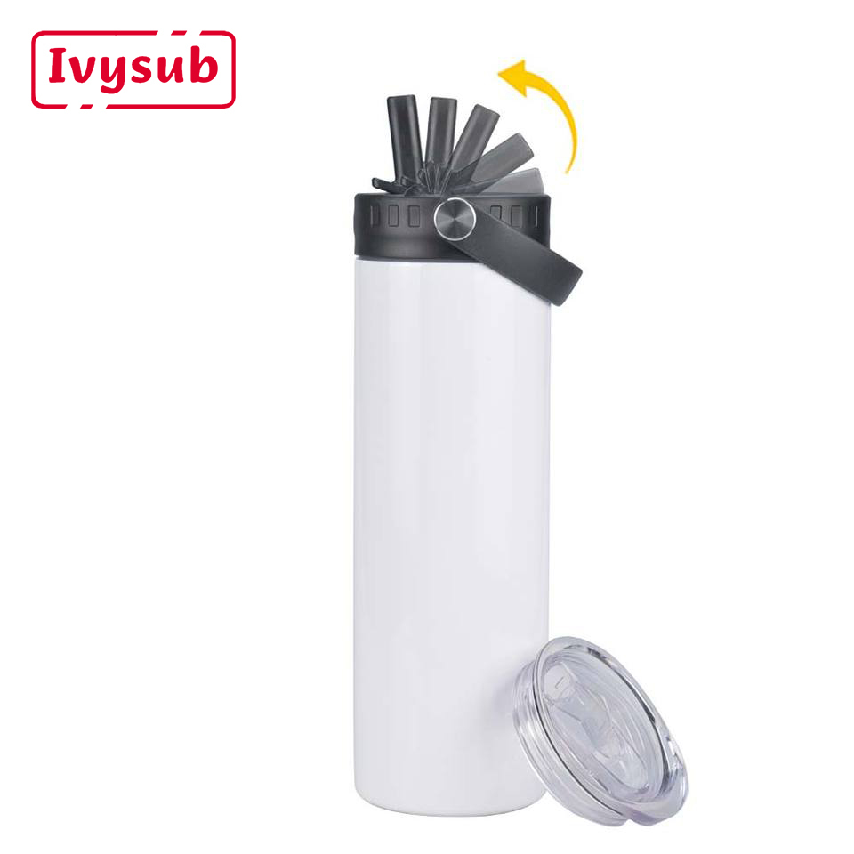 USA Warehouse 20OZ Two Lids Sublimation Blanks Stainless Steel Skinny Water Bottles Sublimation Straight Tumblers with Straw