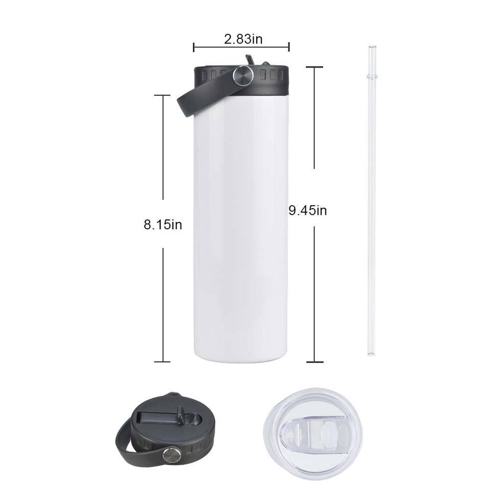 USA Warehouse 20OZ Two Lids Sublimation Blanks Stainless Steel Skinny Water Bottles Sublimation Straight Tumblers with Straw