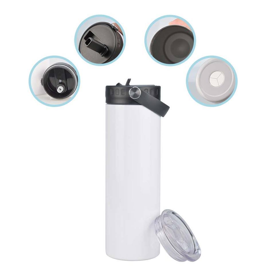 USA Warehouse 20OZ Two Lids Sublimation Blanks Stainless Steel Skinny Water Bottles Sublimation Straight Tumblers with Straw