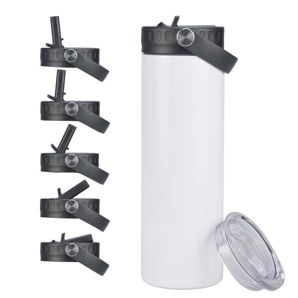 USA Warehouse 20OZ Two Lids Sublimation Blanks Stainless Steel Skinny Water Bottles Sublimation Straight Tumblers with Straw