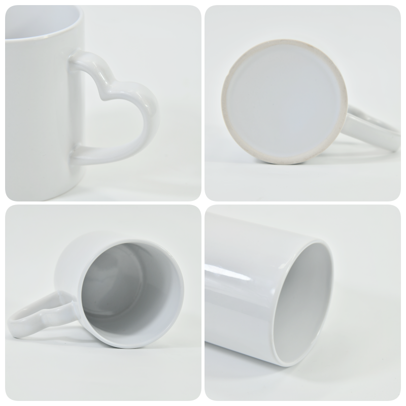 Customized 11oz Heart Handle Ceramic Mugs Colorful Sublimation Ceramic Milk Mug Customization Logo Printing Mugs