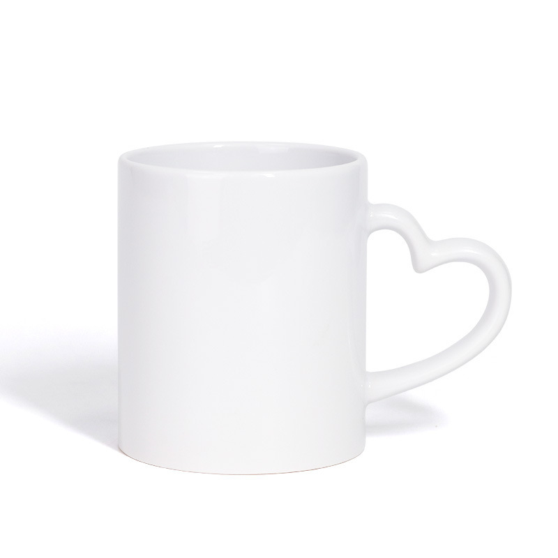 Customized 11oz Heart Handle Ceramic Mugs Colorful Sublimation Ceramic Milk Mug Customization Logo Printing Mugs