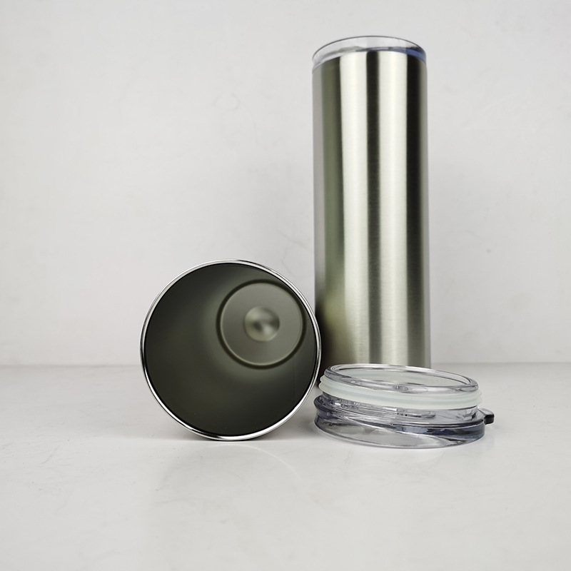 20 Oz Silver Stainless Steel Double Wall Insulated Straight Skinny Blanks Tumbler With Straw