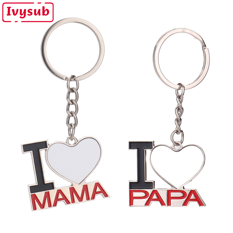 Custom Mother's Day Gifts Keychain Sublimation I LOVE MAMA I LOVE PAPA Metal Photo Keychain