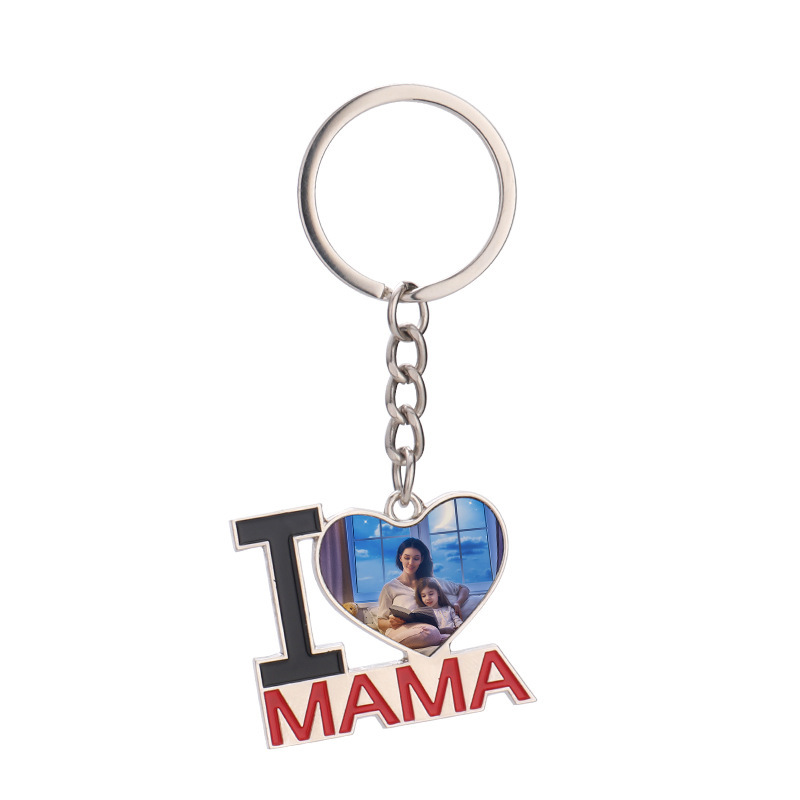 Custom Mother's Day Gifts Keychain Sublimation I LOVE MAMA I LOVE PAPA Metal Photo Keychain