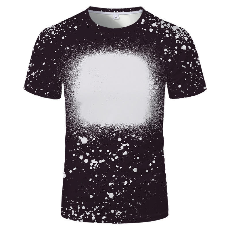 Wholesale blank men's bleached t shirt polyester custom logo bleached faux sublimation printing unisex tshirt for Heat Transfer