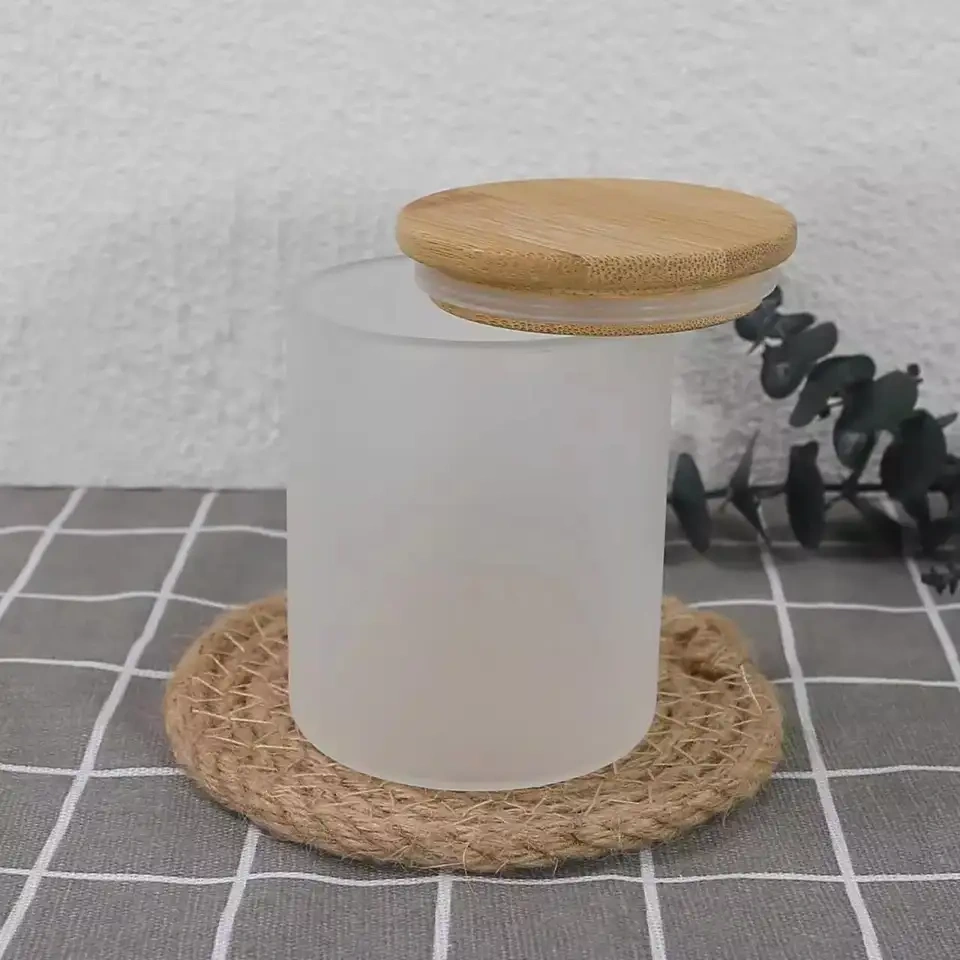 9oz custom empty candle jars with lids in bulk custom printing logo frosted sublimation glass candle container