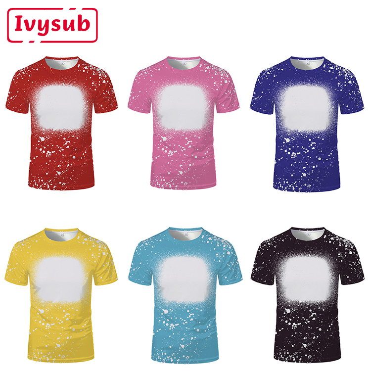 Wholesale blank men's bleached t shirt polyester custom logo bleached faux sublimation printing unisex tshirt for Heat Transfer