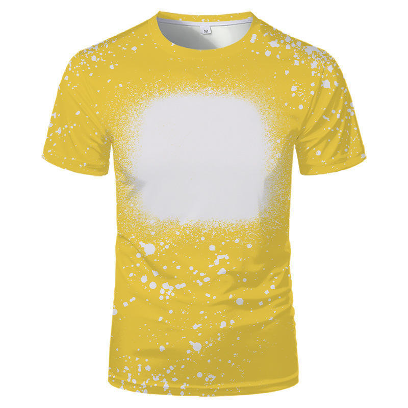 Wholesale blank men's bleached t shirt polyester custom logo bleached faux sublimation printing unisex tshirt for Heat Transfer
