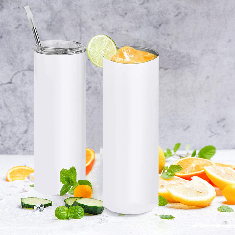 USA 2 Days Delivery 20OZ Sublimation Blanks Stainless Steel Skinny Water Bottles Sublimation Straight Tumblers with Straw