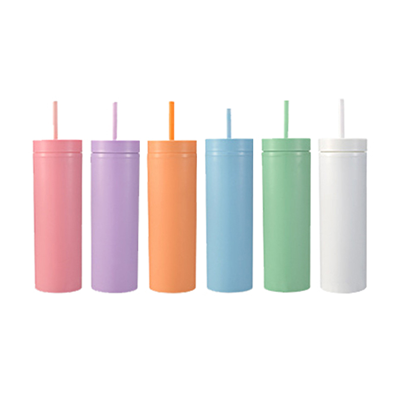 USA Warehouse 16oz Plastic Skinny Tumblers with Straw Double Wall