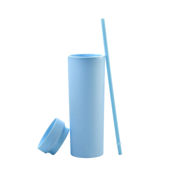 USA Warehouse 16oz Plastic Skinny Tumblers with Straw Double Wall