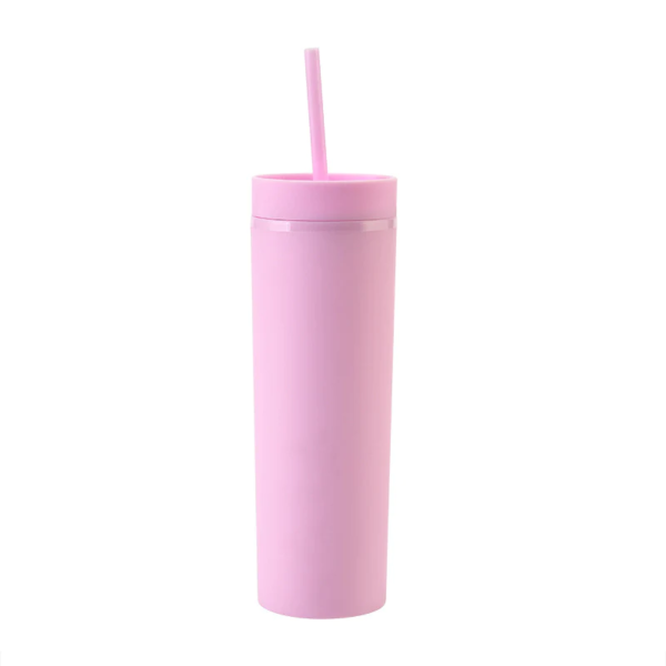 USA Warehouse 16oz Plastic Skinny Tumblers with Straw Double Wall