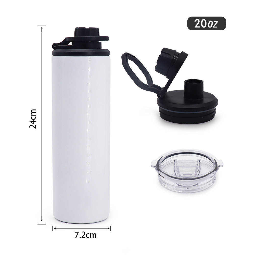 USA Warehouse 20OZ Duo Lids Two Lids Sublimation Blanks Stainless Steel Skinny Water Bottles Sublimation Straight Tumblers with Straw