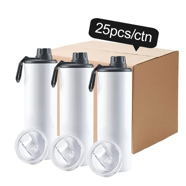 USA Warehouse 20OZ Duo Lids Two Lids Sublimation Blanks Stainless Steel Skinny Water Bottles Sublimation Straight Tumblers with Straw