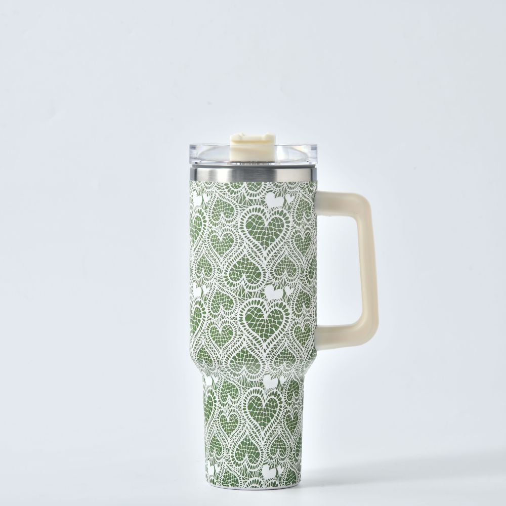 Valentine's Day 40oz tumbler with handle 40 ounce Stock in Advance Heart Pattern thermos Tumbler