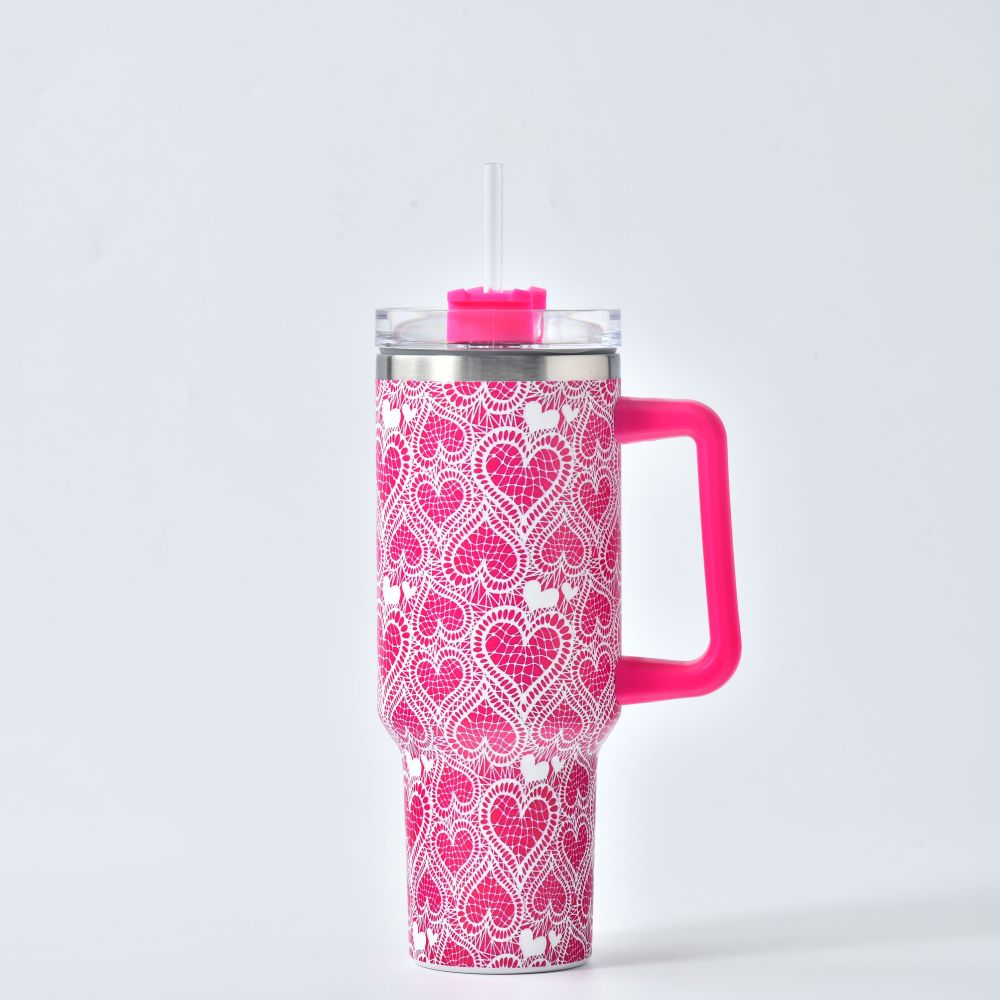 Valentine's Day 40oz tumbler with handle 40 ounce Stock in Advance Heart Pattern thermos Tumbler