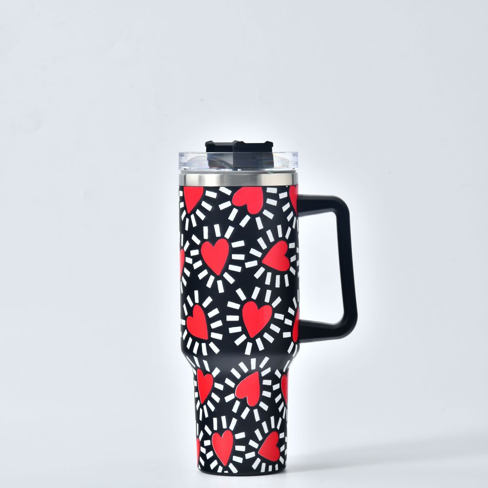 Valentine's Day 40oz tumbler with handle 40 ounce Stock in Advance Heart Pattern thermos Tumbler