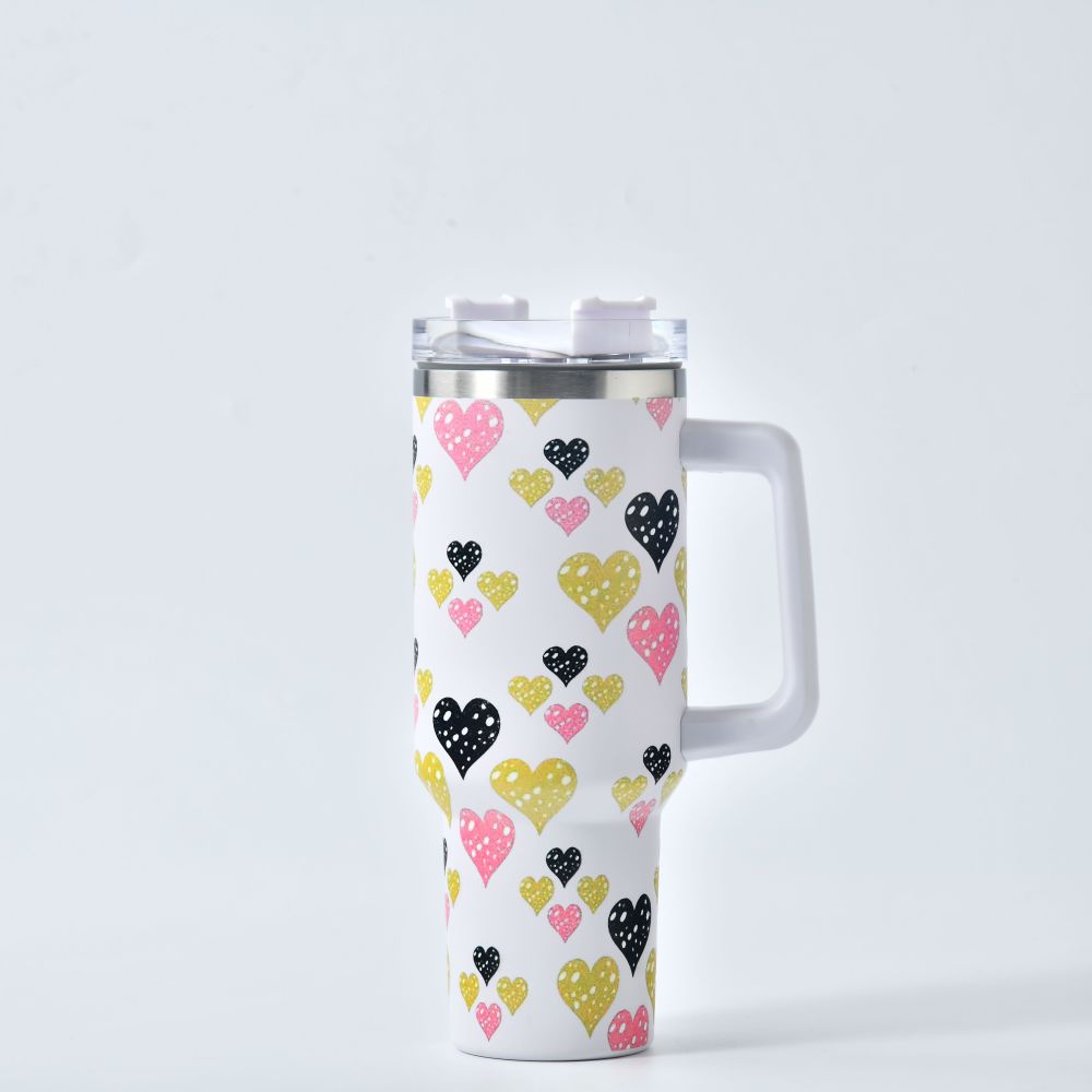 Valentine's Day 40oz tumbler with handle 40 ounce Stock in Advance Heart Pattern thermos Tumbler
