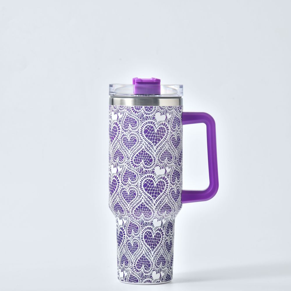 Valentine's Day 40oz tumbler with handle 40 ounce Stock in Advance Heart Pattern thermos Tumbler