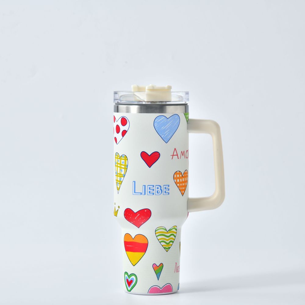 Valentine's Day 40oz tumbler with handle 40 ounce Stock in Advance Heart Pattern thermos Tumbler
